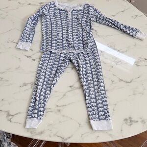Roller Rabbit Kids Pajama Set - Navy and White Elephant Print